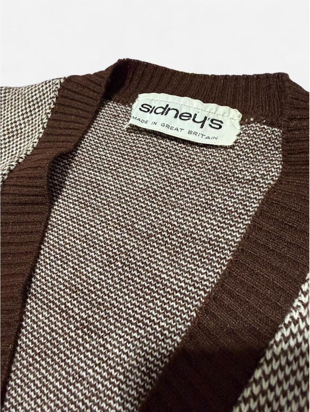 Vintage Sidney's Herringbone Sweater Vest Gray Brown Knit Made in Great Britain - Picture 4 of 8
